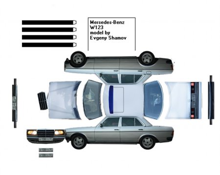 Машина из бумаги Мерседес w123