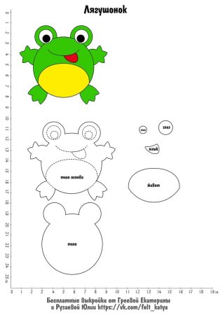 Выкройка игрушки из фетра лягушка