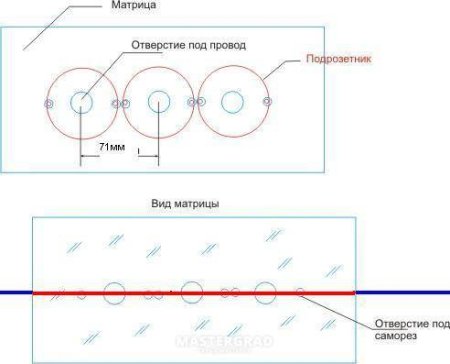 Разметка сверления отверстий для блока подрозетников 68мм
