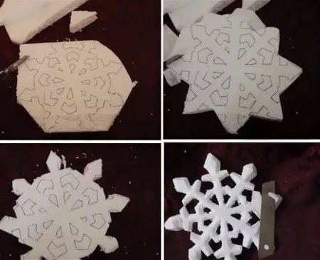 Снежинка из плиток пенопластовых для потолка