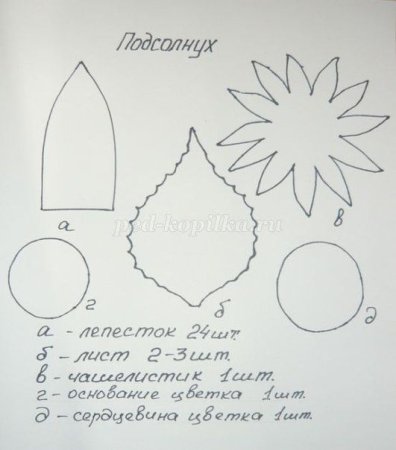 Шаблон листа подсолнуха из фоамирана