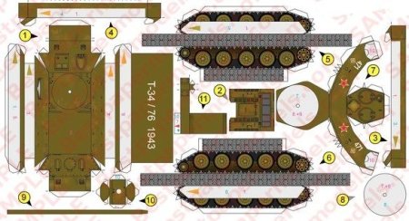 Танк т-34 развертка из бумаги