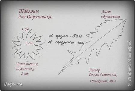 Шаблон листа одуванчика из фоамирана