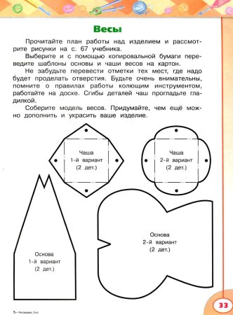 Технология 3 класс рабочая тетрадь Роговцева шаблоны весов