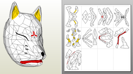 Маска Кицунэ Pepakura