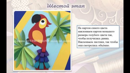 Попугай аппликация из бумаги