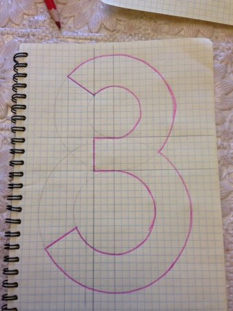 Объемная цифра 3 трафарет