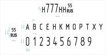 Трафарет цифр и букв дублирующих номеров