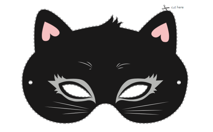 Маска кота. Маска кошки для детей. Карнавальная маска кота. Маска черного кота. Распечатать черную маску