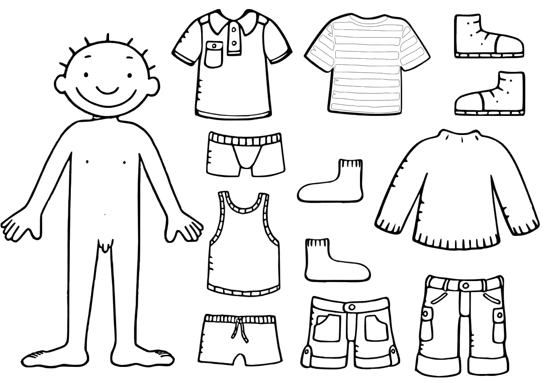 Раскраска одежда. Раскраски малыши с одеждой. Одежда раскраска для детей. Трафарет мальчика в одежде. Мальчик шаблон для вырезания