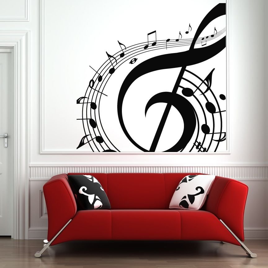 Музыка в углу где. Музыкальная тематика в интерьере. Украшение стен в музыкальном стиле. Роспись стен в музыкальном стиле. Музыкальный декор на стене.
