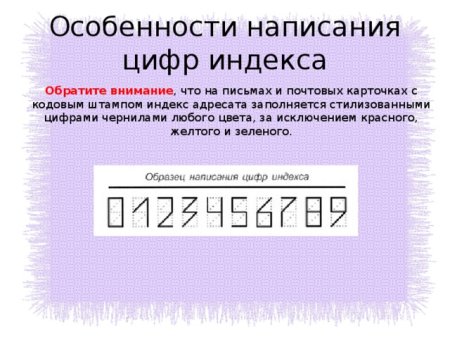 Написание цифр индекса на конверте