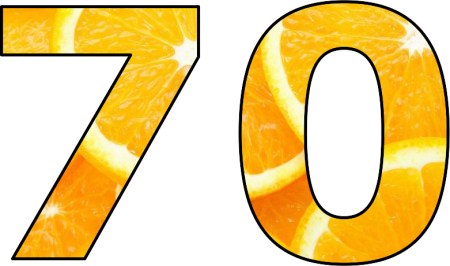 Цифра 70 на прозрачном фоне