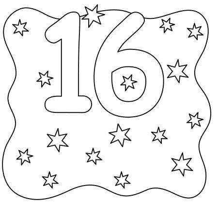Цифра 16 раскраска