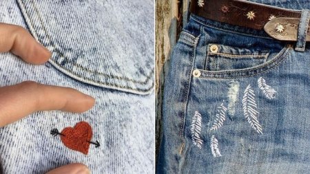Маленькие вышивки на джинсах
