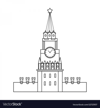 Спасская башня Московского Кремля раскраска