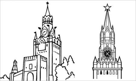 Спасская башня Московского Кремля раскраска