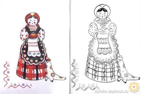 Дымковская роспись Барыня раскраска