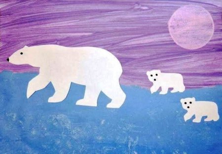 Рисование белый медведь и Северное сияние