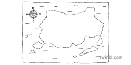 Карта сокровищ черно белая для детей