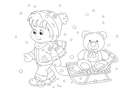 Раскраска дети на санках зимой