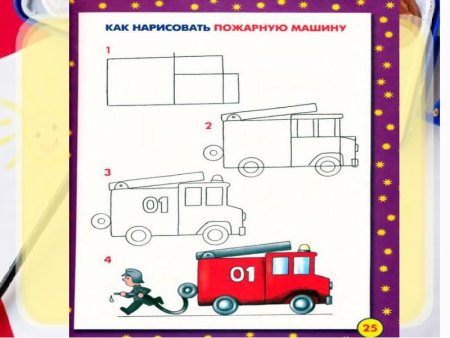 Поэтапное рисование пожарной машины