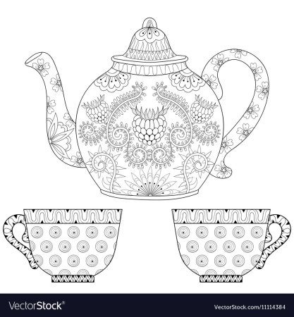 Раскраска чайник и чашка для детей