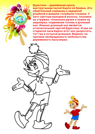 Буратино раскраска для малышей