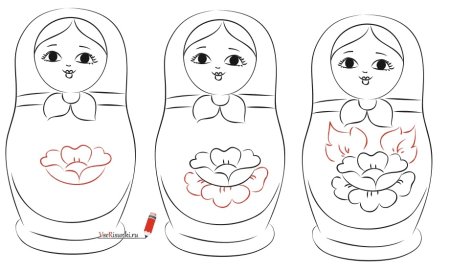 Поэтапное рисование матрешки