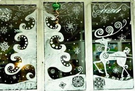Трафарет новогодний для рисования на окне красками (48 фото)