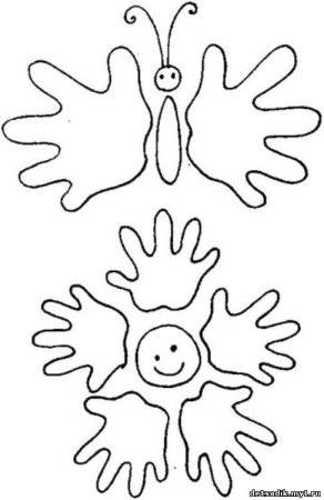 Аппликация Силуэтная с элементами рисования цветные ладошки