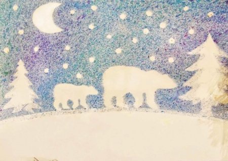 Набрызг техника рисования зима