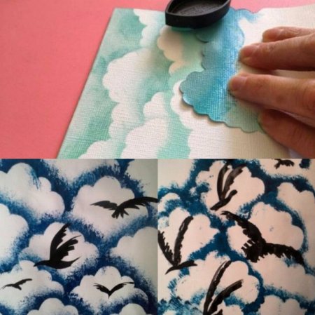 Рисование губкой по трафарету