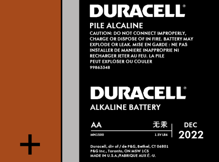 Этикетка батарейки Duracell