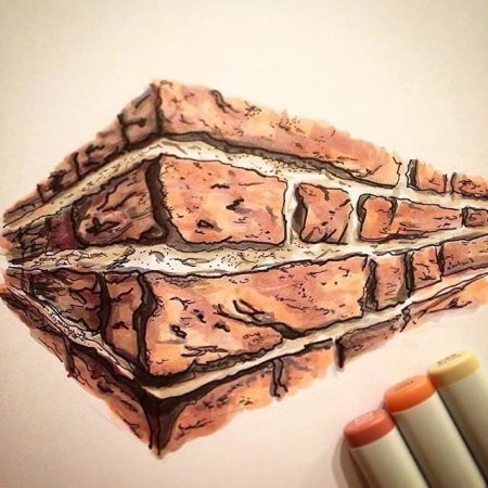 Скетчинг маркерами кирпич