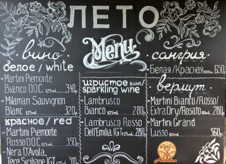 Меню на доске мелом