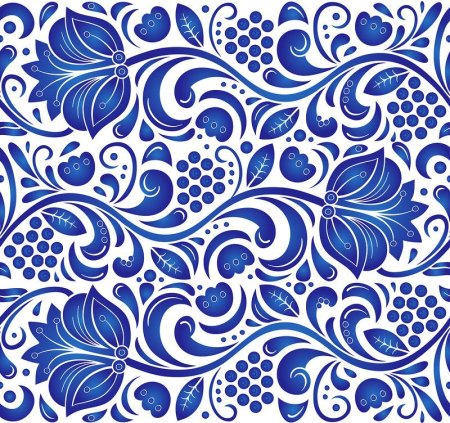 Traditional Russian vector seamless pattern in Gzhel Style.