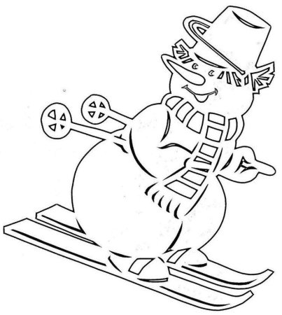 Снеговик на санках трафарет