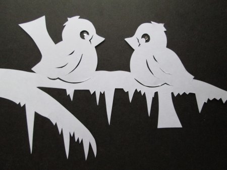 Трафареты птички на ветке для вырезания на окна (48 фото)