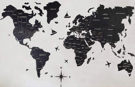 Карта мира черно белая