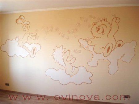 Рисунки в спальне в детском саду на стене