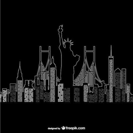 Ночной силуэт города Нью Йорк