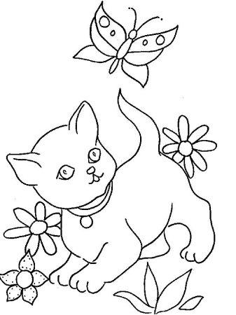 Котенок с цветком раскраска