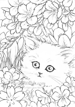 Трафарет котенка с цветами (44 фото)