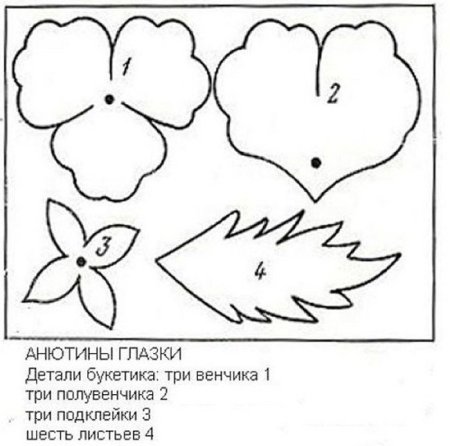 Выкройки для цветка Анютины глазки из ткани