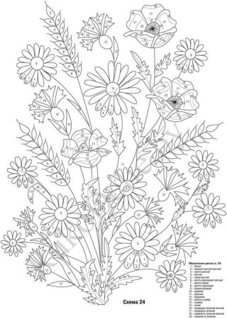 Трафарет для вышивки гладью полевые цветы
