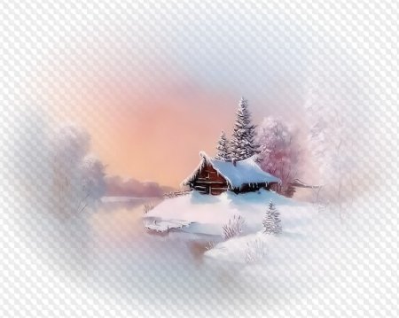 Зимняя деревня на прозрачном фоне