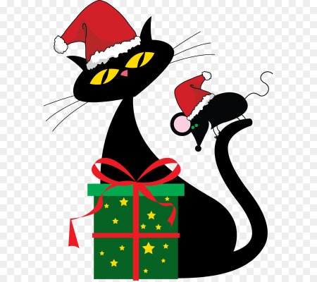 Новогодний котенок на прозрачном фоне