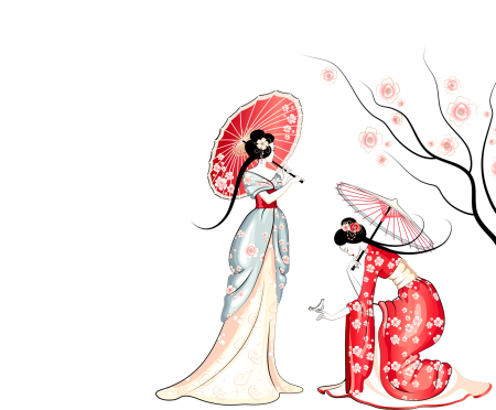 Гейша на белом фоне