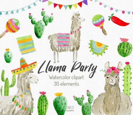 Watercolor Alpaca Clipart vector